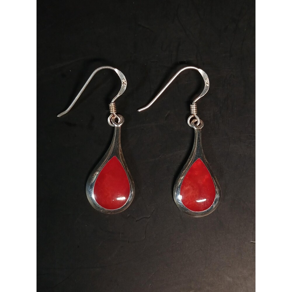 Sterling Silver Red Teardrop Earrings 925 Minimalist Dangle Drop Earrings